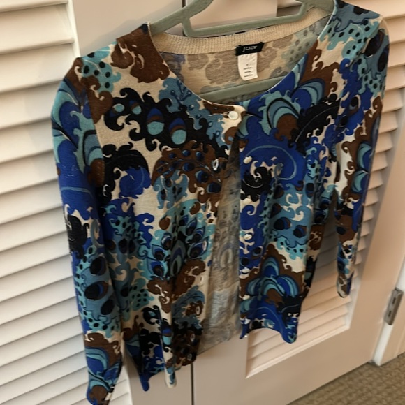 J Crew Blue Paisley wool cardigan size small - Picture 3 of 4